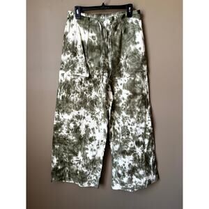 Earthbound Pants L Tie-Dye Denim Elastic Waistband Wide Leg Pull On